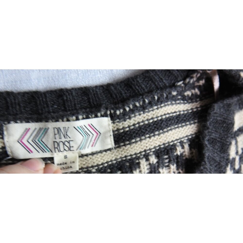 Pink Rose Sweater Dress Small Gray Black White Geometric Aztec Fair Isle Knit - Picture 4 of 8